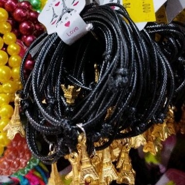 gelang tangan etnic - gelang hitam bandul menara