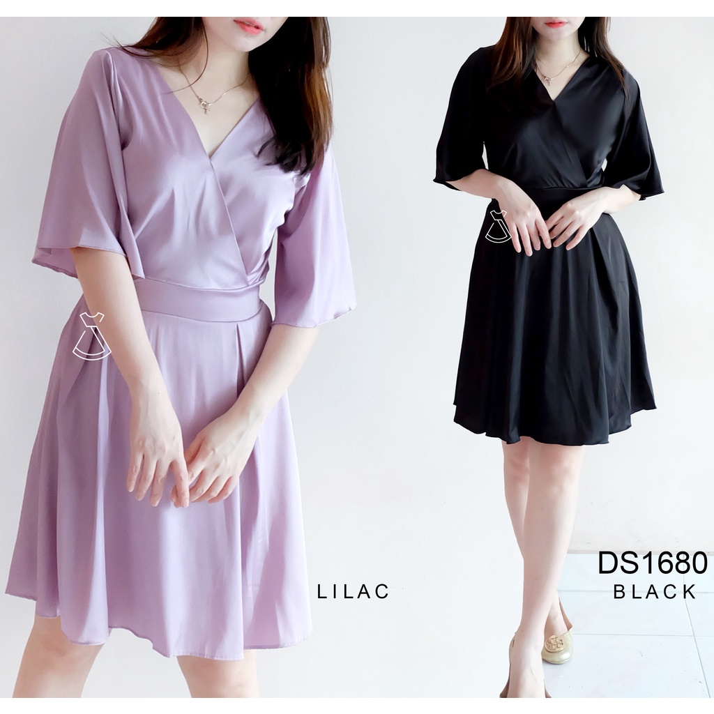 DS1680 - Dress Flare Wanita Basic Kimono Silk Comfy Pastel Casual Style