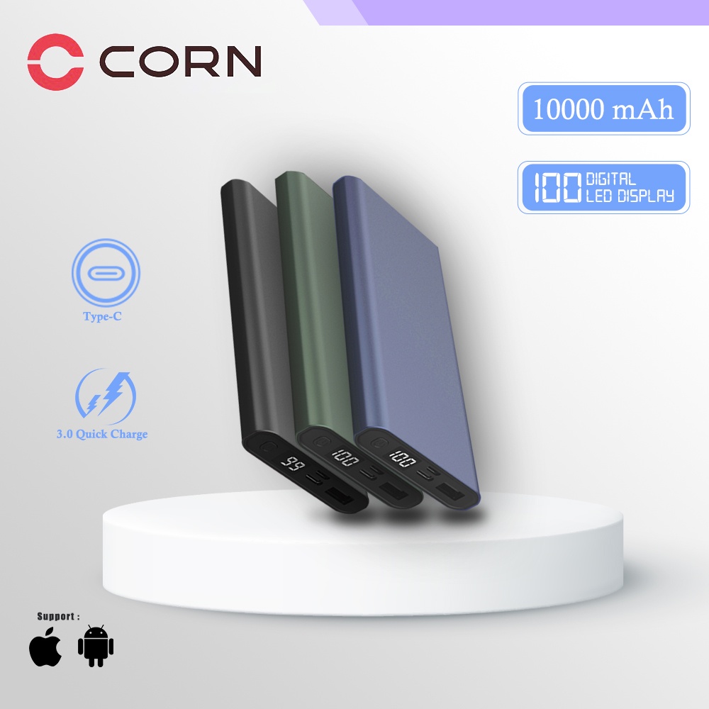 CORN DW018 10000mAh PowerBank 20W Original Fast Charging Bank Daya Aluminum Type-C &amp; Micro USB Kapasitas Nyata Ultrathin Quick Charge 3.0