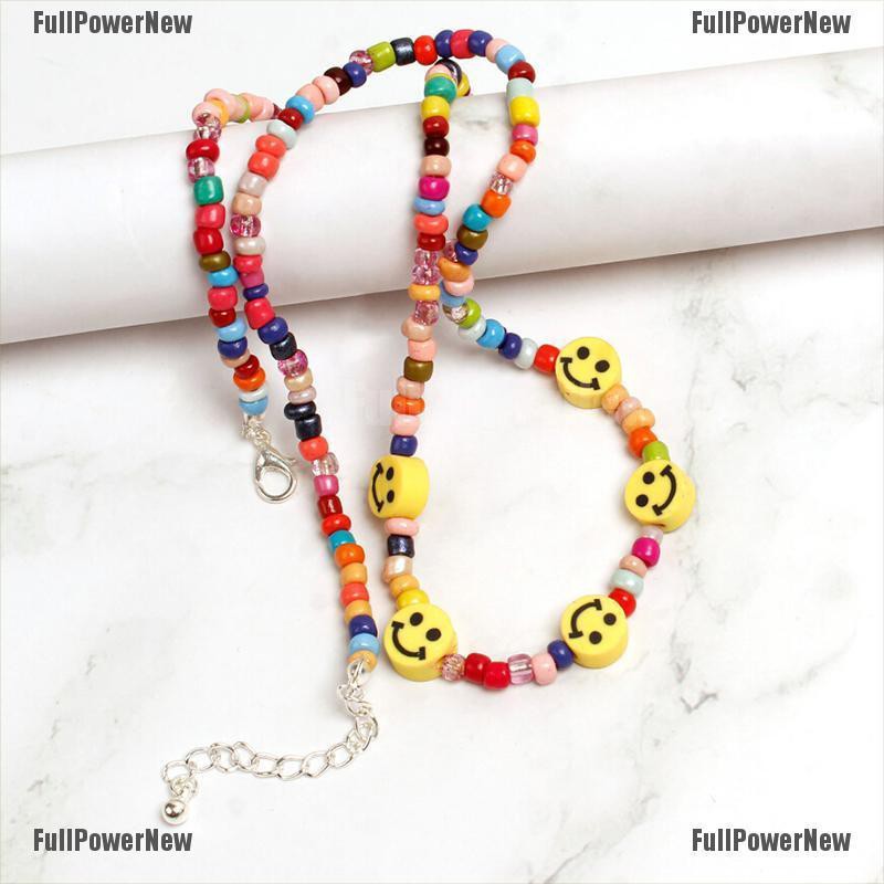 (FULL Jy) Kalung Choker Gaya Bohemia Motif Smiley Face Aksen Manik-Manik Untuk Perhiasan Wanita / Musim Panas