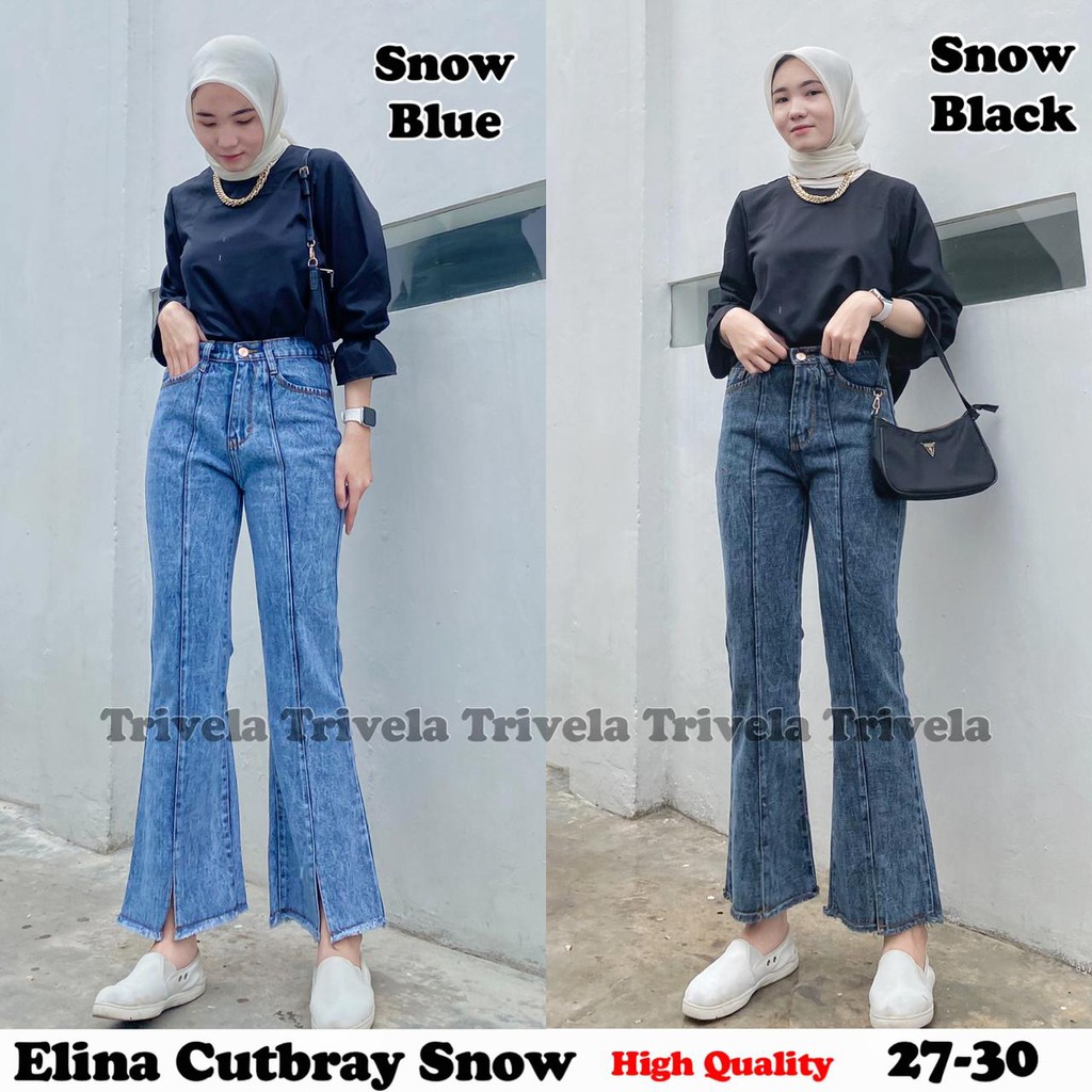 Elina Cutbray Jeans Snow / Jeans Cutbray Highwaist / Celana Jeans Wanita Cutbray 27-34