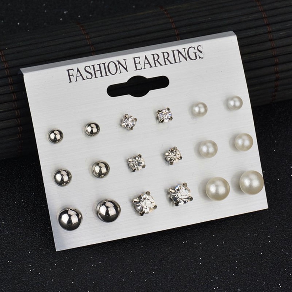 Hu Hu Hu Hu Hu Alat Bantu Pasang Kacamata♡ 9 Pasang / Set Anting Tusuk Mutiara / Berlian Imitasi Untuk Wanita