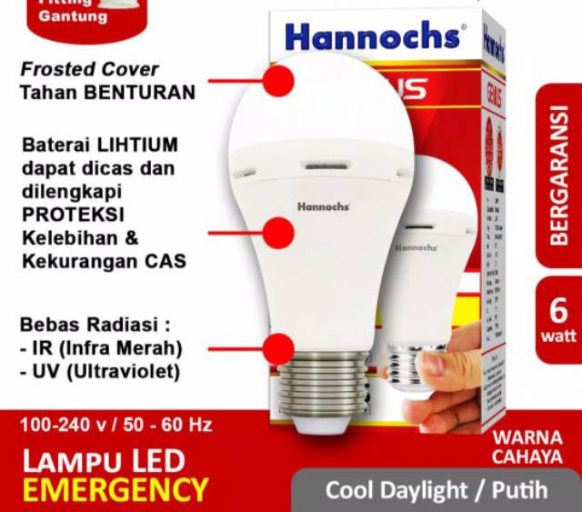 Hannochs Lampu Emergency Led/Lampu darurat Hannochs Genius 6watt