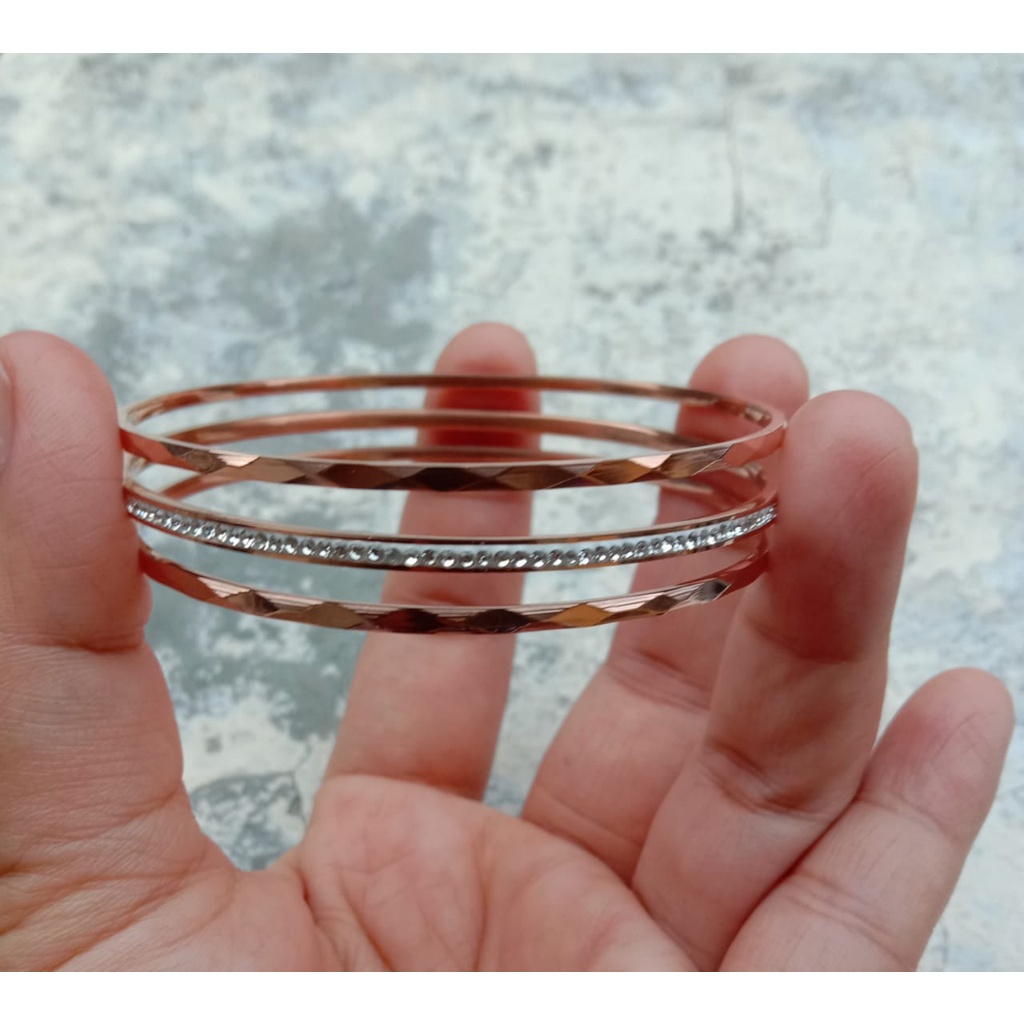 gelang keroncong titanium wanita 1 set 3 pcs titanium asli terbaru