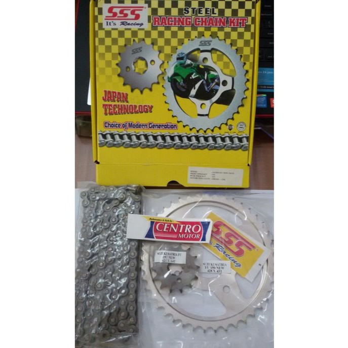 GEAR SET+RANTAI SSS Satria FU 150 CC FI/ SATRIA FU FACE LIFT 2014-2019