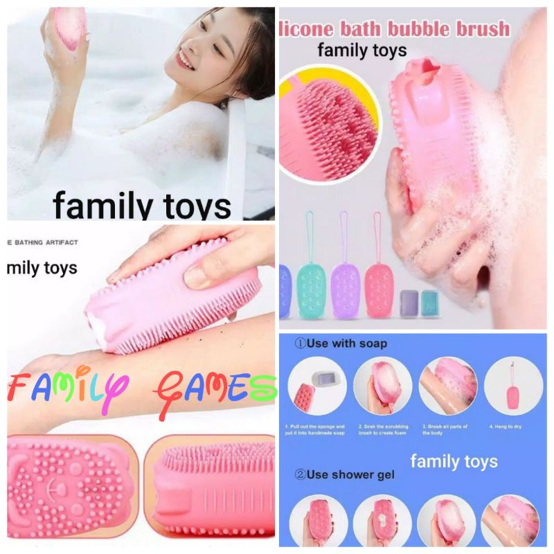 family games Bubble bath sikat badan Busa Mandi Silikon Lembut Menggosok Pijat Gelembung anak