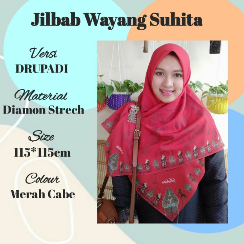 Jilbab Kerudung Wayang Suhita Merah Cabe