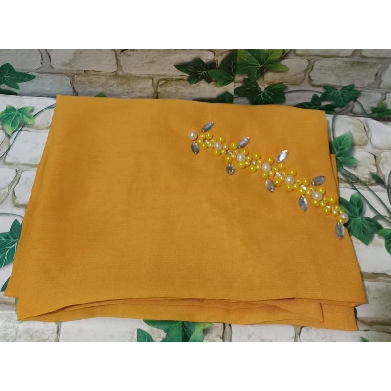 SEGIEMPAT PAYET BANDO BELLA/HIJAB BANDO MUTIARA/KERUDUNG PAYET BELLA SQUERE-Mustard