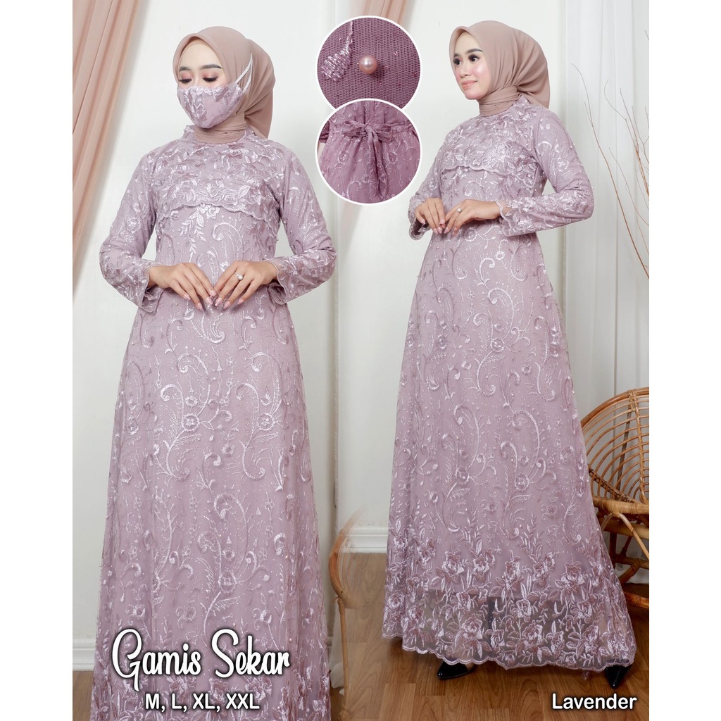 Kadai.baju / Gamis pesta tulle premium / Gamis brukat jumbo / Gamis kondangan wanita muslimah Size M L XL XXL