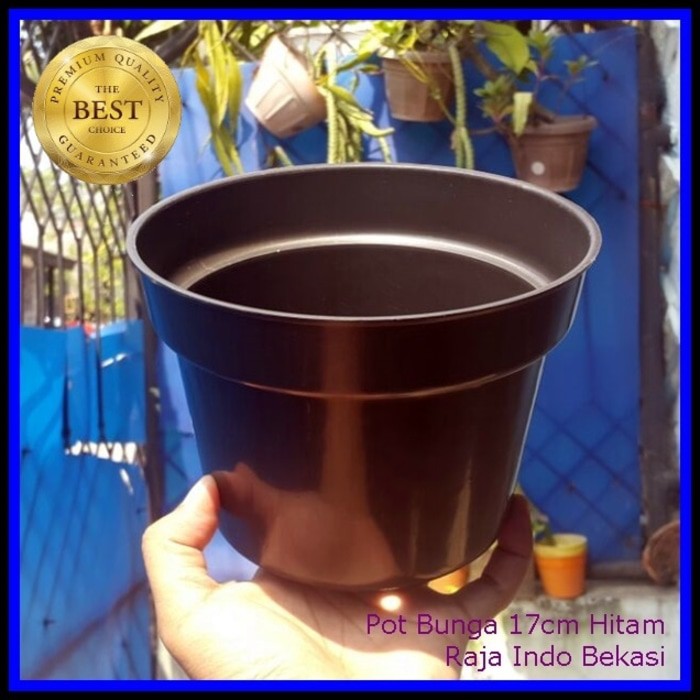 Pot Bunga 17 Hitam Mengkilap Pot Tanaman Hias Grosir Murah Plastik Pot 17CM