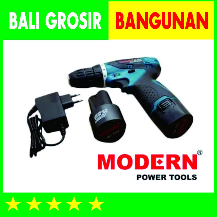 MODERN MESIN BOR TANGAN CORDLESS DRILL M 12 V BATERAI CHARGE