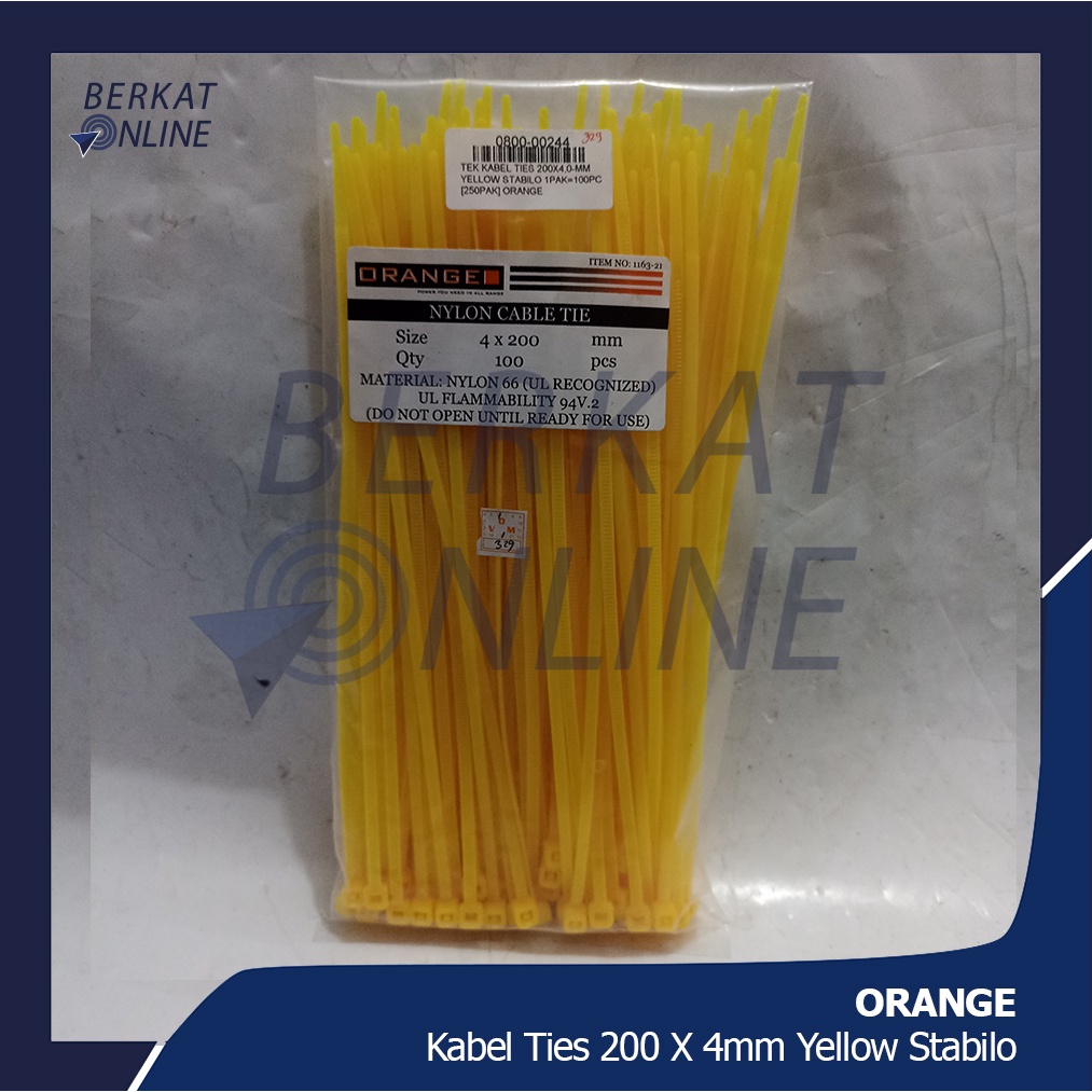 

ORANGE Kabel Ties 200x4mm Warna Yellow Stabilo