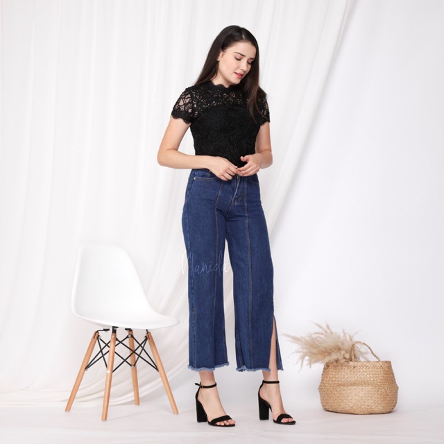 Nanida Celana  Kulot  Jeans  Wanita Cullote Jeans  List Slit 