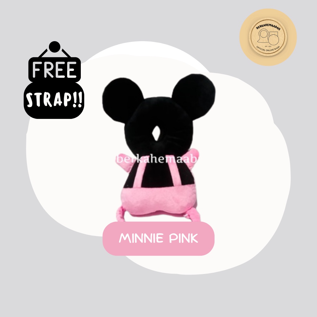 ( FREE STRAP ) Bantal Pelindung Kepala Bayi Minnie Pink | Baby Head Protector | Head Neck Pillow Pad