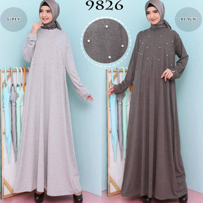 MERK BERKUALITAS BAJU GAMIS WANITA TERBARU GAMIS JUMBO KAOS MISTY MUTIARA L-XXXL 9825 - ABU TUA,