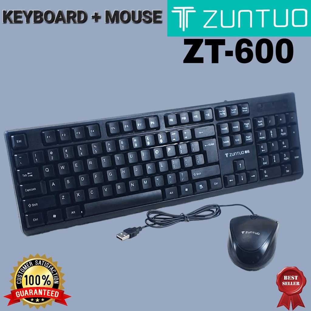 Keyboard Kabel + Mouse Cable USB ERRLY ZT-600 Paket Combo Wired 104 Keys Classic Design ZT600