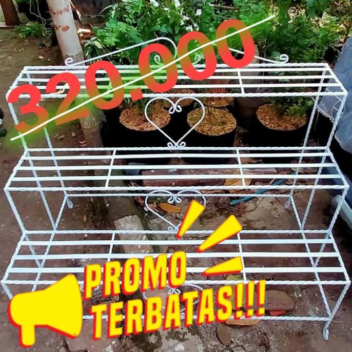 rak pot besi susun 3 hitam panjang 100cm