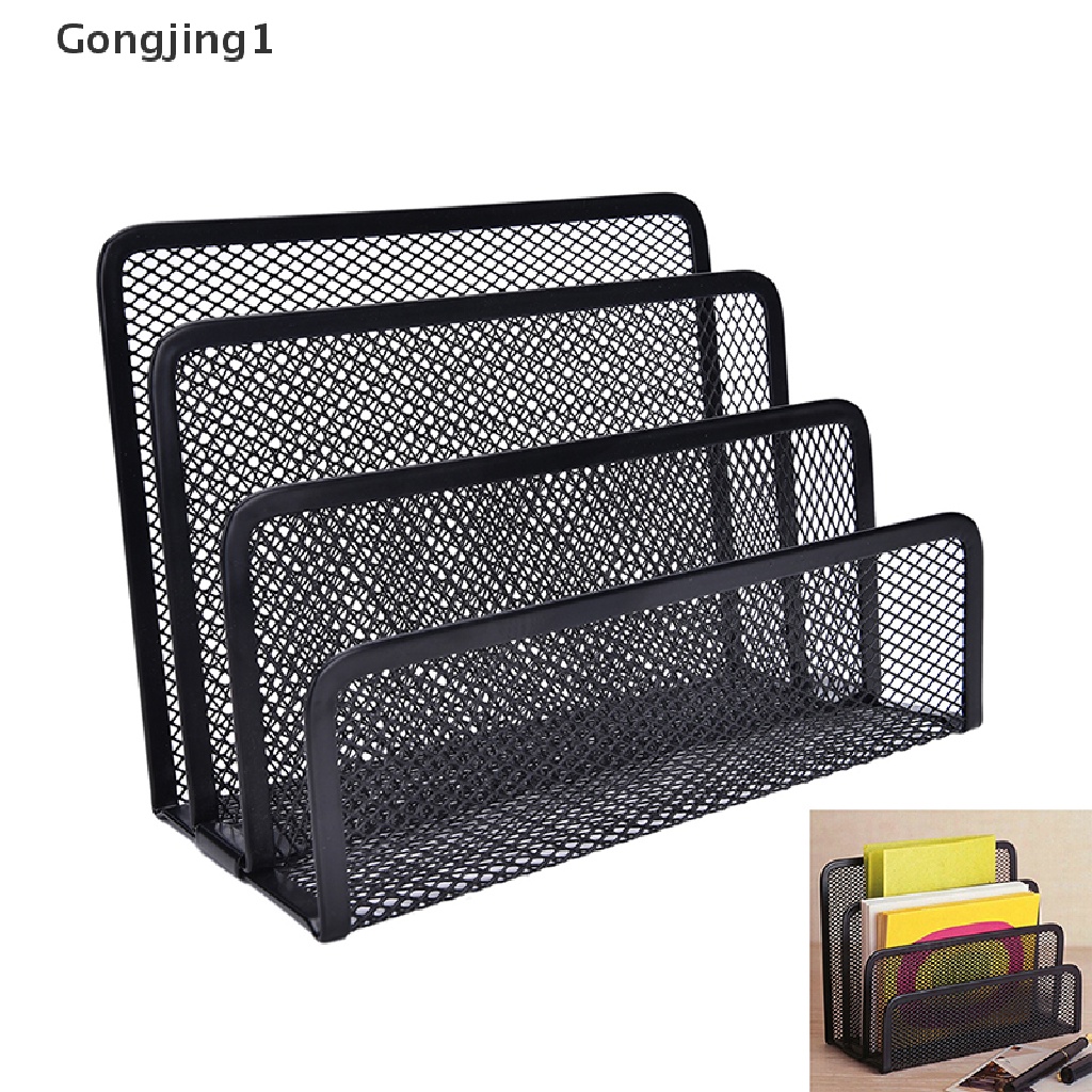 Gongjing1 Rak Organizer Mesh Hitam Holder Kertas Surat / File Untuk Meja Kantor