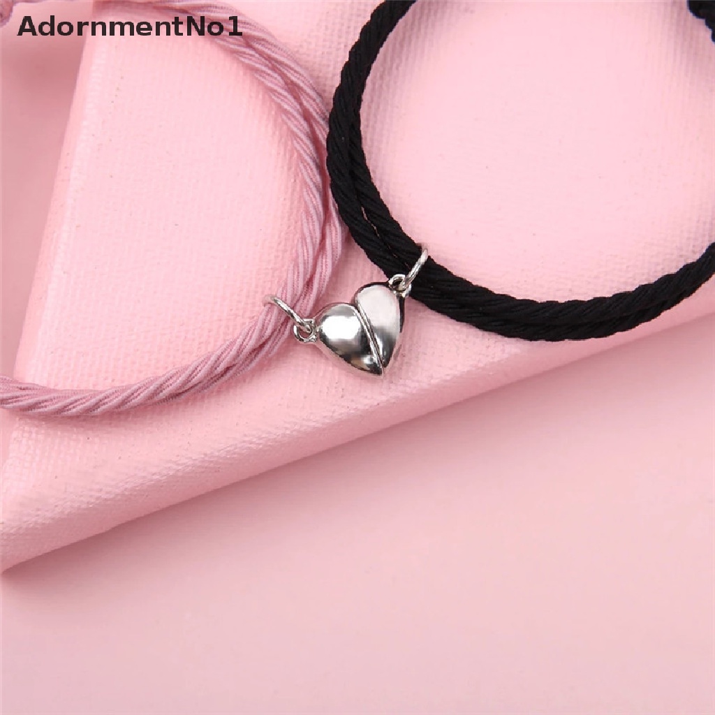 (AdornmentNo1) 2pcs / Set Gelang Tangan Tali Kepang Aksen Hati + Magnet Untuk Pasangan / Pria / Wanita