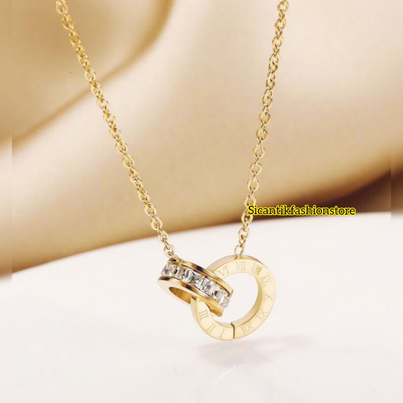 Kalung Titanium Liontin Ring Couple Gold Anti Karat selamanya Kalung Wanita Kekinian Terbaru Mewah Fashion Wanita Kalung Liontin Ring