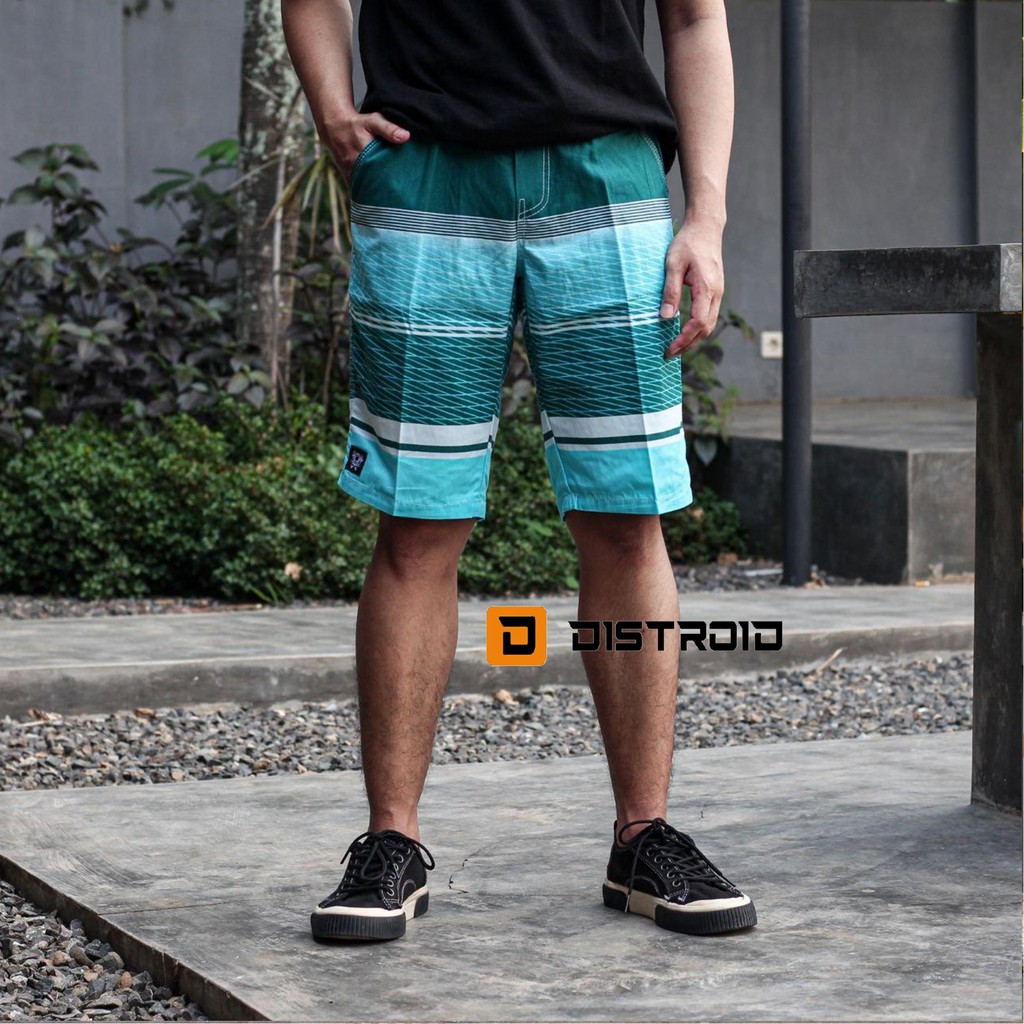 Celana Pendek Pria Surfing Distro Premium Pantai Santai kolor Rib Motif P.A Hijau 3 Size 28-33