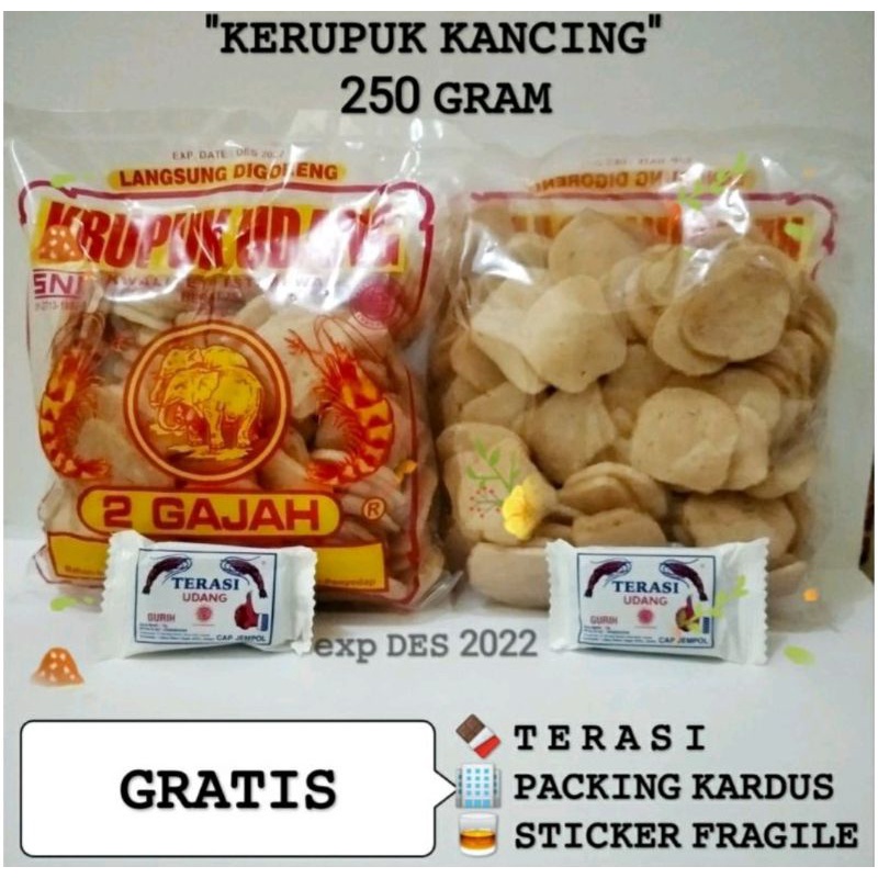 

KERUPUK UDANG CAP DUA GAJAH KANCING 1 BAL isi 20 Bungkus
