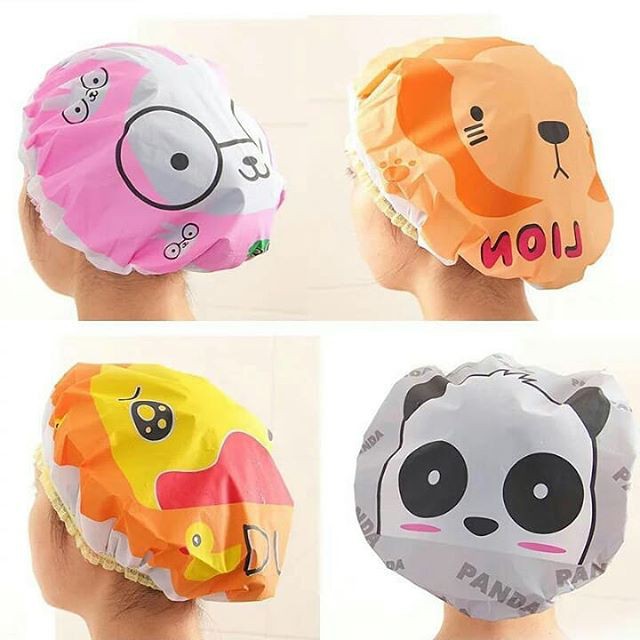 Shower Cap Karakter Kartun Topi Mandi Keramas Lucu Penutup Rambut Cover Kepala Waterproof -Topi Keramas Mandi Karakter - Topi Mandi Dewasa Lucu - Pelindung Rambut Anti Basah - Tutup Kepala