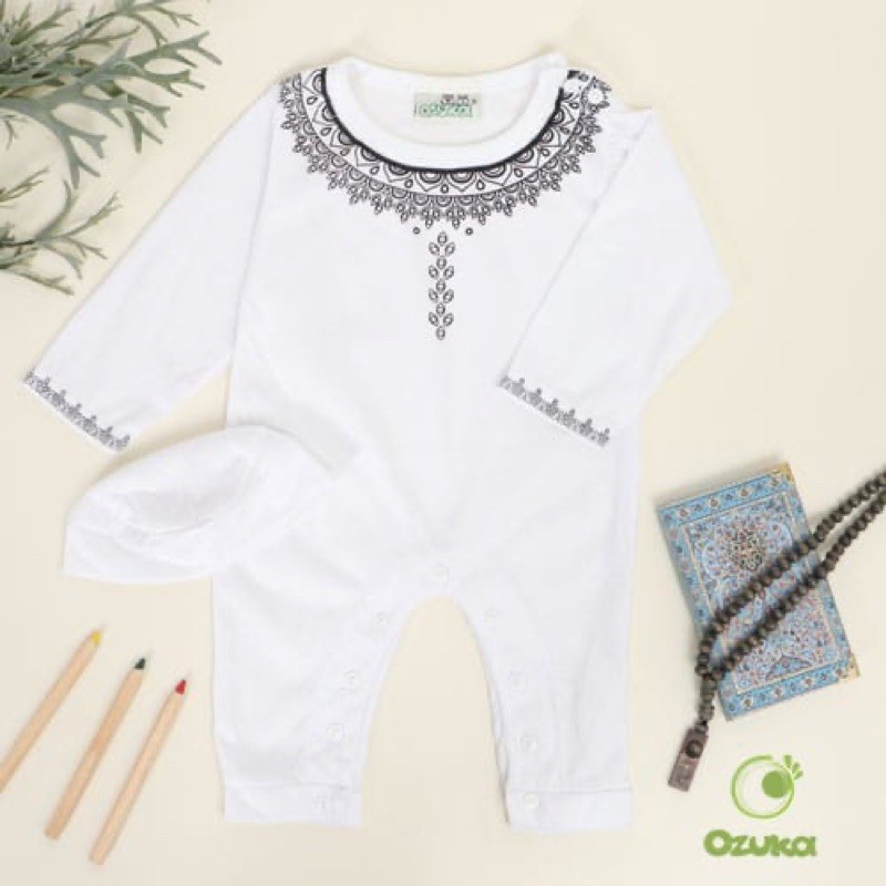 Baju Muslim Aqiqah Koko Bayi Laki-Laki 0 6 Bulan Romper Jumper Bayi Lengan Panjang Sablon Ozuka Baju Koko Bayi Jumpsuit Koko Bayi