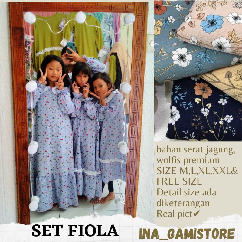 COUPLE IBU&ANAK FIOLA, SERENA, JEENA, YASMINE IBU&ANAK SIZE LENGKAP BAHAN SERAT JAGUNG & WOLFIS PREM