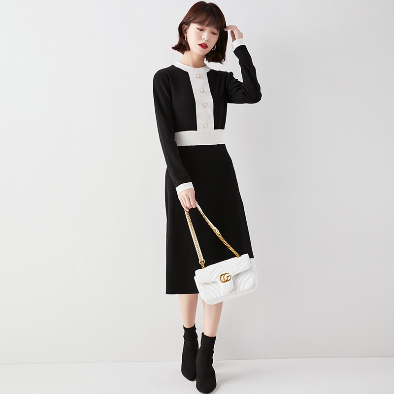 【Elegant】Korean Long Sleeve Midi Dress  7050