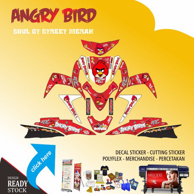DECAL STICKER MOTOR YAMAHA SOUL GT ANGRY BIRD MERAH