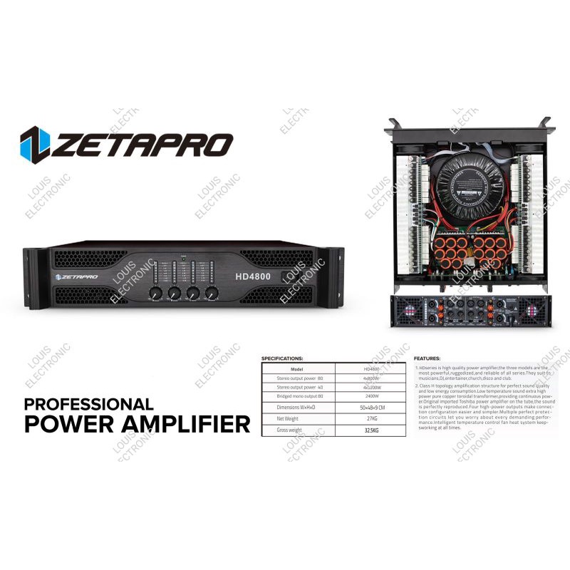 Power Amplifier ZETAPRO HD4800 HD 4800 4 Channel Class H ORIGINAL