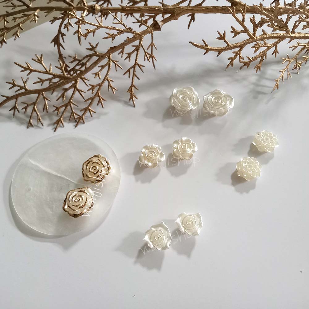 Belle Rose Pearl Stud Earrings | Anting Korea Tusuk Studs Bunga Handmade Flower Korean Pearls