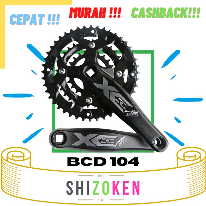 Jiankun XC Crankset Triple Crank 170 mm Square Kotak BCD 104 Hitam