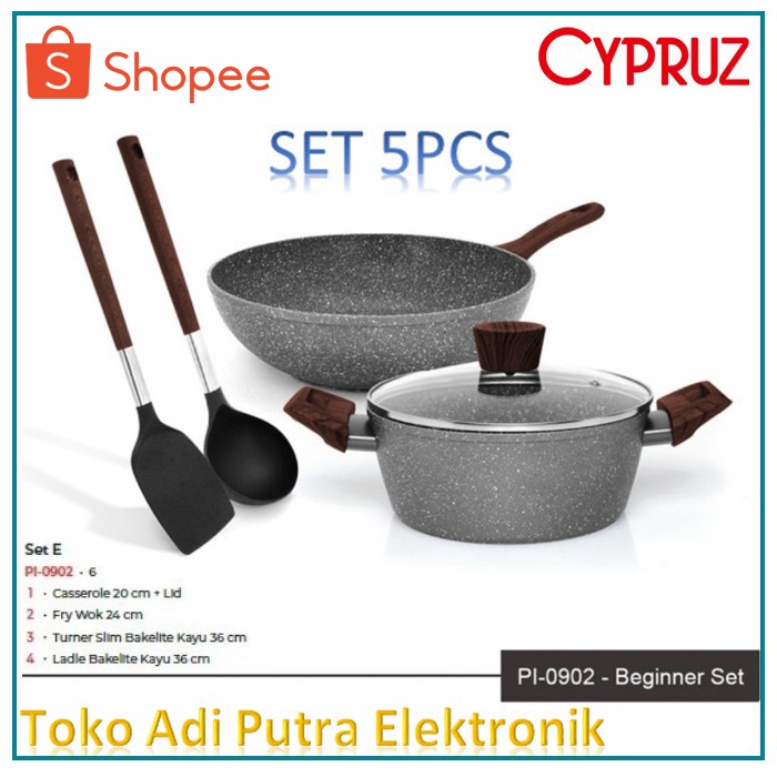 Panci Set Marbel Cypruz PI-0902 Cypruz Marble Cookware Casserole Panci 1 Set