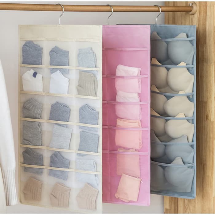 Tempat Bra dan Panties Hanging Underwear Pouch 2 Sisi 30 Sekat Tempat Penyimpanan Bra Model Gantung