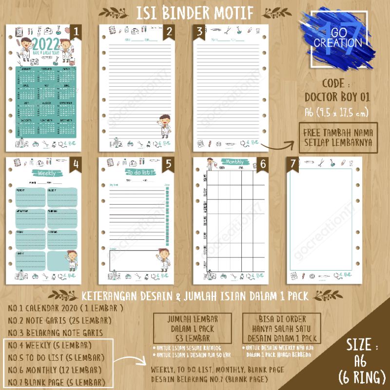 

Buku Planner isi Kertas Binder Motif Doctor Boy 01 Premium A6 ring 6