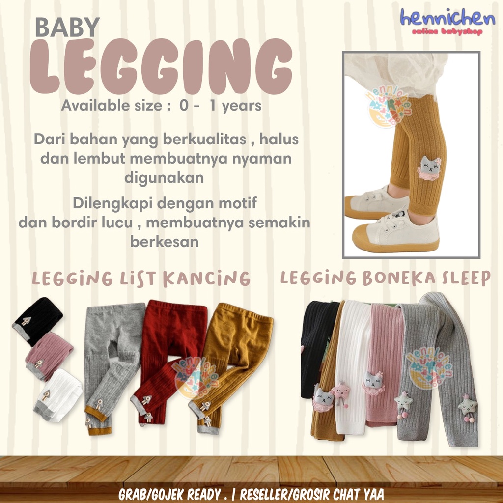 Legging Bayi Model List Bawah Kancing / Legging Boneka Sleep Fashion Celana Baby Girl Perempuan Import 0-1 Tahun