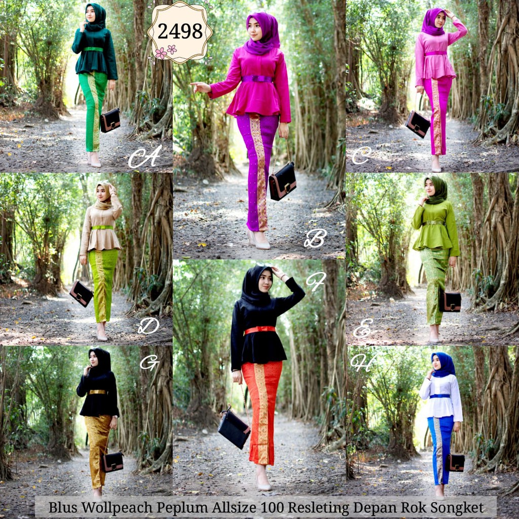 BAJU BATIK PRAMUGARI | BAJU BATIK WANITA MODEL SETELAN ROK SONGKET MIX BLUS WOLLPEACH TERBARU T2498