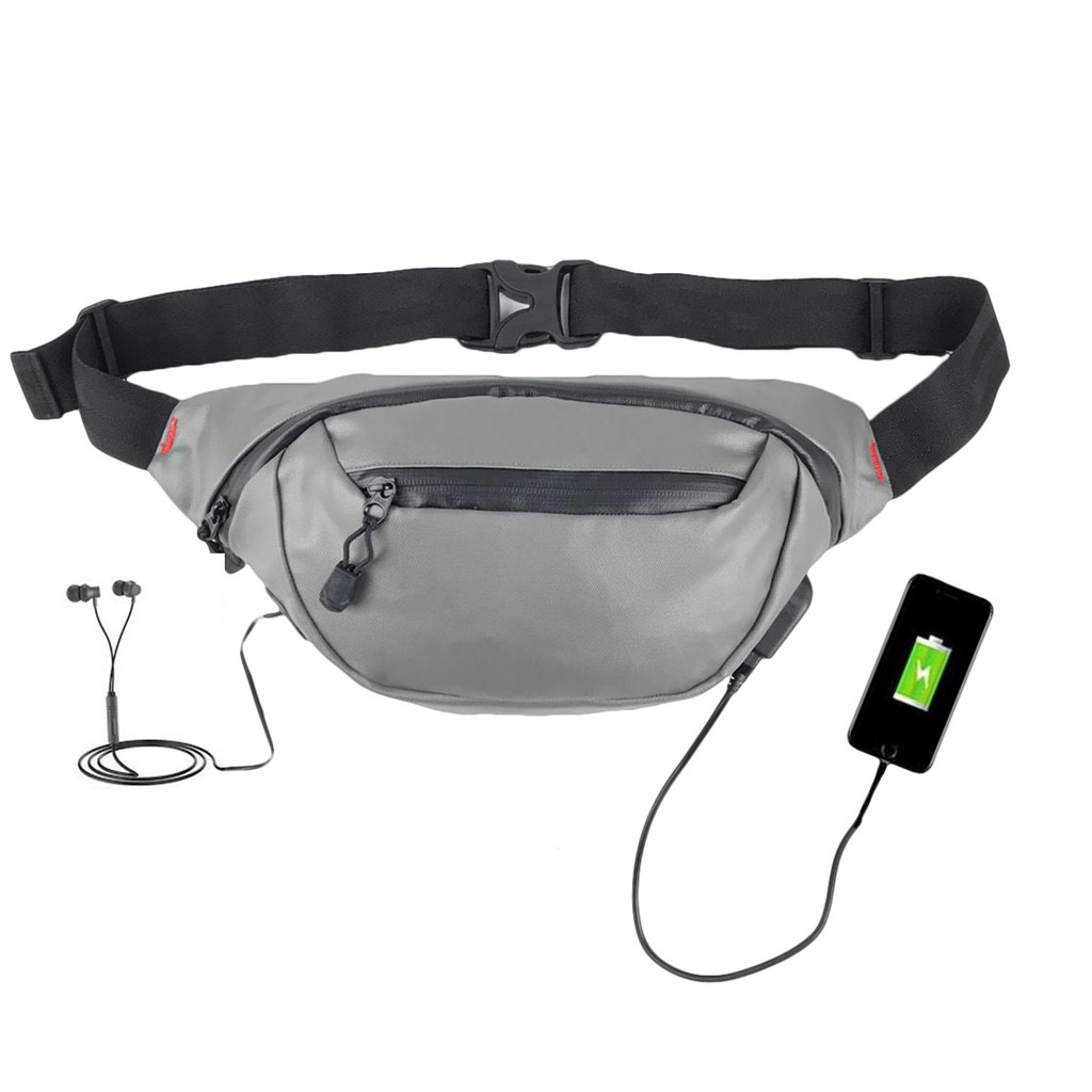 Waist Bag USB Waterproof   Premium Berkualitas -Tas selempang Pria Terbaru  anti air USB Bisa wanita