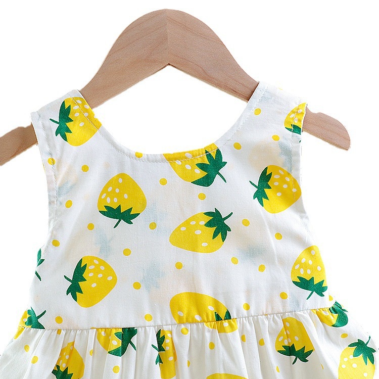 BAJU DRESS ANAK PEREMPUAN MOTIF STRAWBERRY KATUN IMPORT DSW KUNING IMP