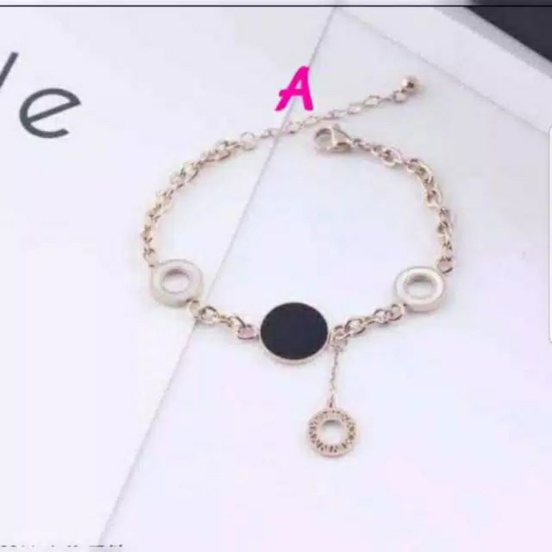 Gelang Tangan Titanium Simple Fashion Korea Anti Karat &amp; Hitam