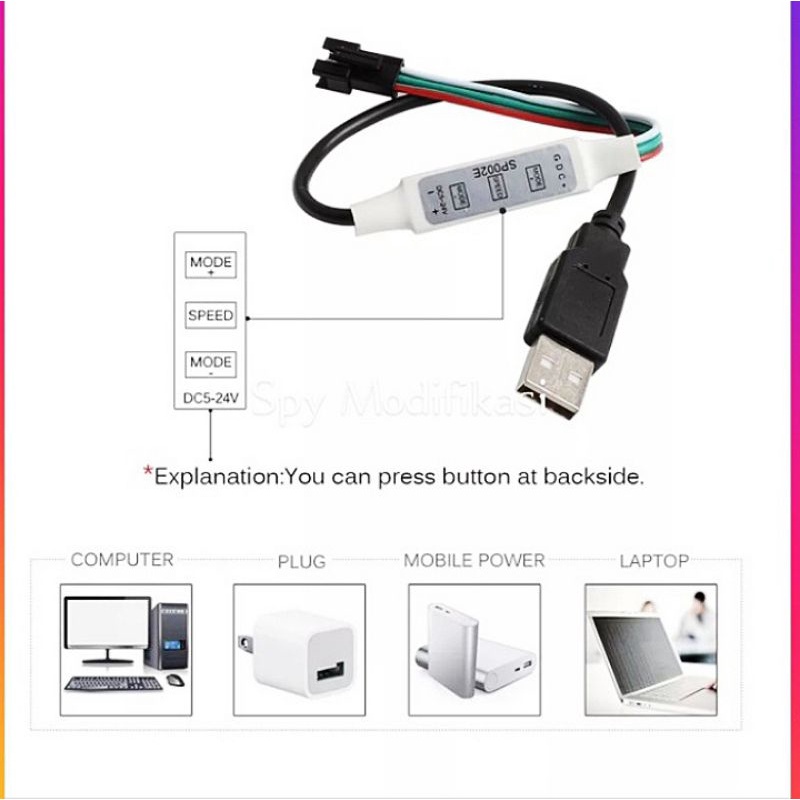 CONTROLLER LED RGB 3 PIN 5V USB SPOOZE MINI DIMMER