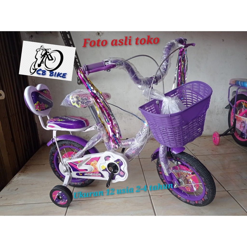 sepeda mini anak cewek ukuran 12 morison  usia 2-4 tahun