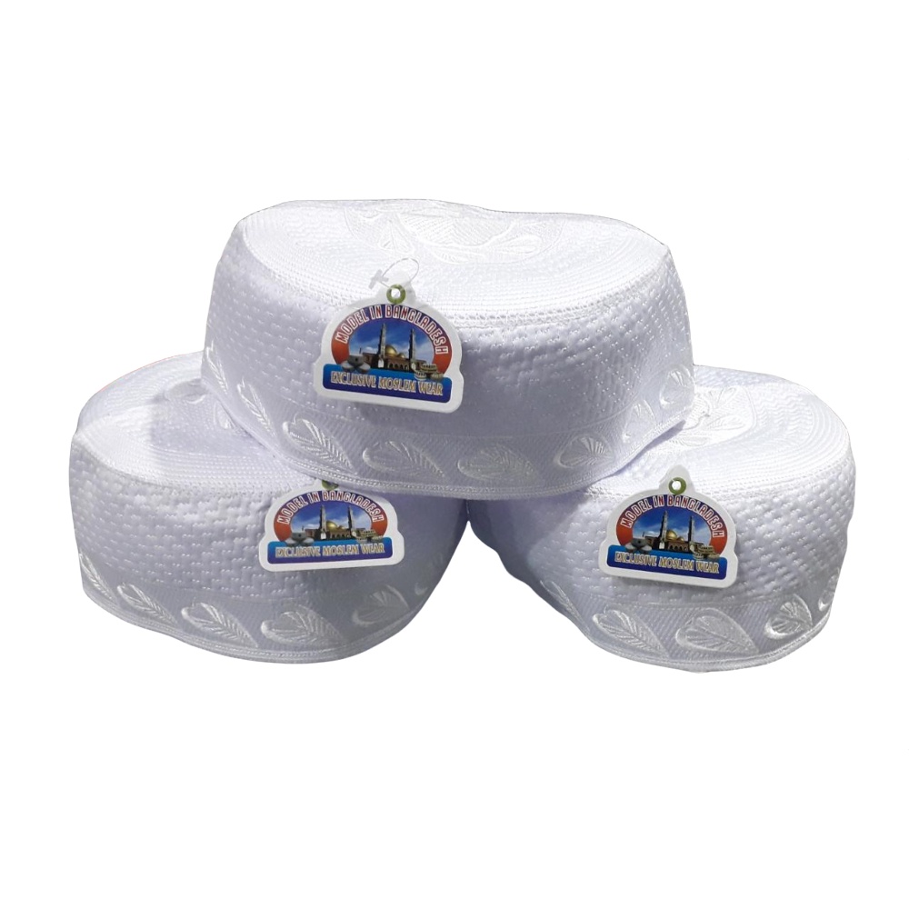 Grosir 10 pcs - Peci Kopiah Madina Bugis super Bangladesh Daun- Madina Bugis Putih | Basmalah Muslim
