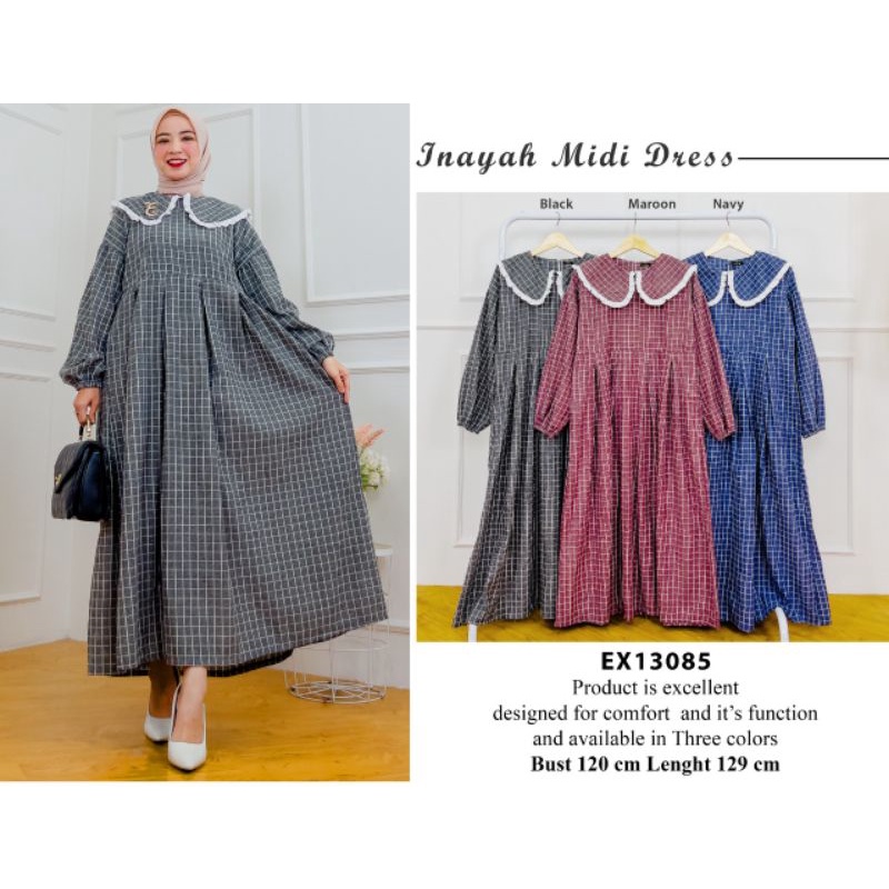 Midi Dress Kotak (Inayah Midi Dress) by Extu