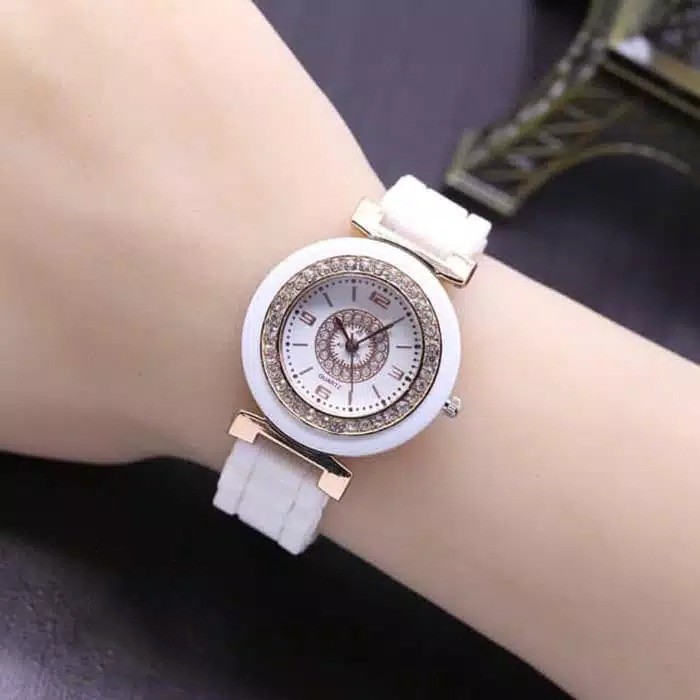 JAM TANGAN COUPLE RUBBER PERMATA BUNGA DAISY GROSIR IMPORT QUARTZ KOREA FASHION PRIA WANITA CC004