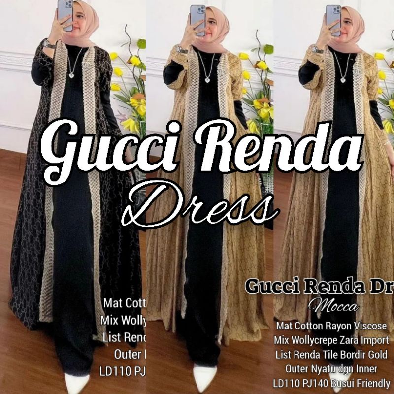 Cod Gucci renda dress/pakaian wanita/gamis katun armor/gamis premium/gamis kondangan/gamis adem/gami