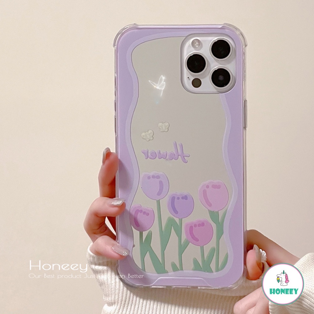 Soft Case TPU Motif Bunga Tulip Warna Ungu Untuk IPhone 14 13 12 11 Pro Max X XS XR 8 7 Plus