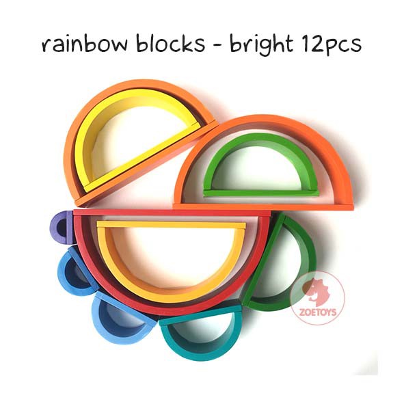 Zoetoys Montessori Rainbow Blocks BIG Size Bright Pastel 12pcs | Mainan Kayu Pelangi Susun Wooden Building Stacking Toy Cari kado Edukasi Natal